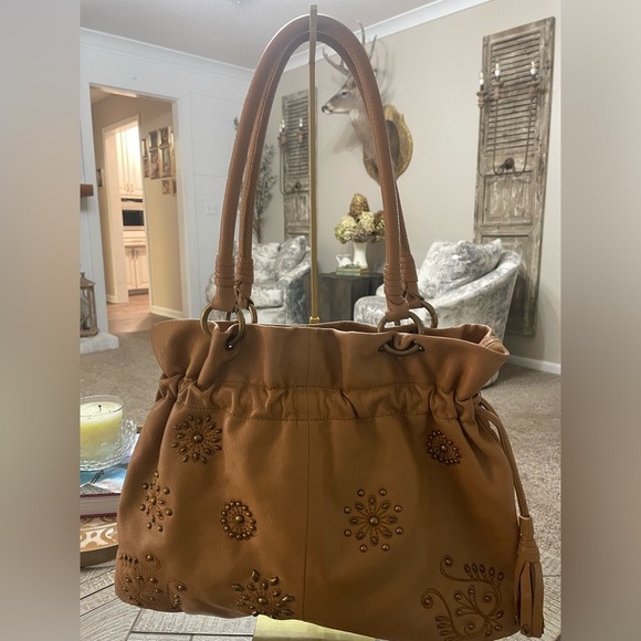 Handbags - Isabella Fiore Camel Soft Pebbled Leather Hobo Bag